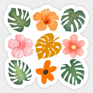 Tropical Plants and Flowers Seamless Pattern Sticker